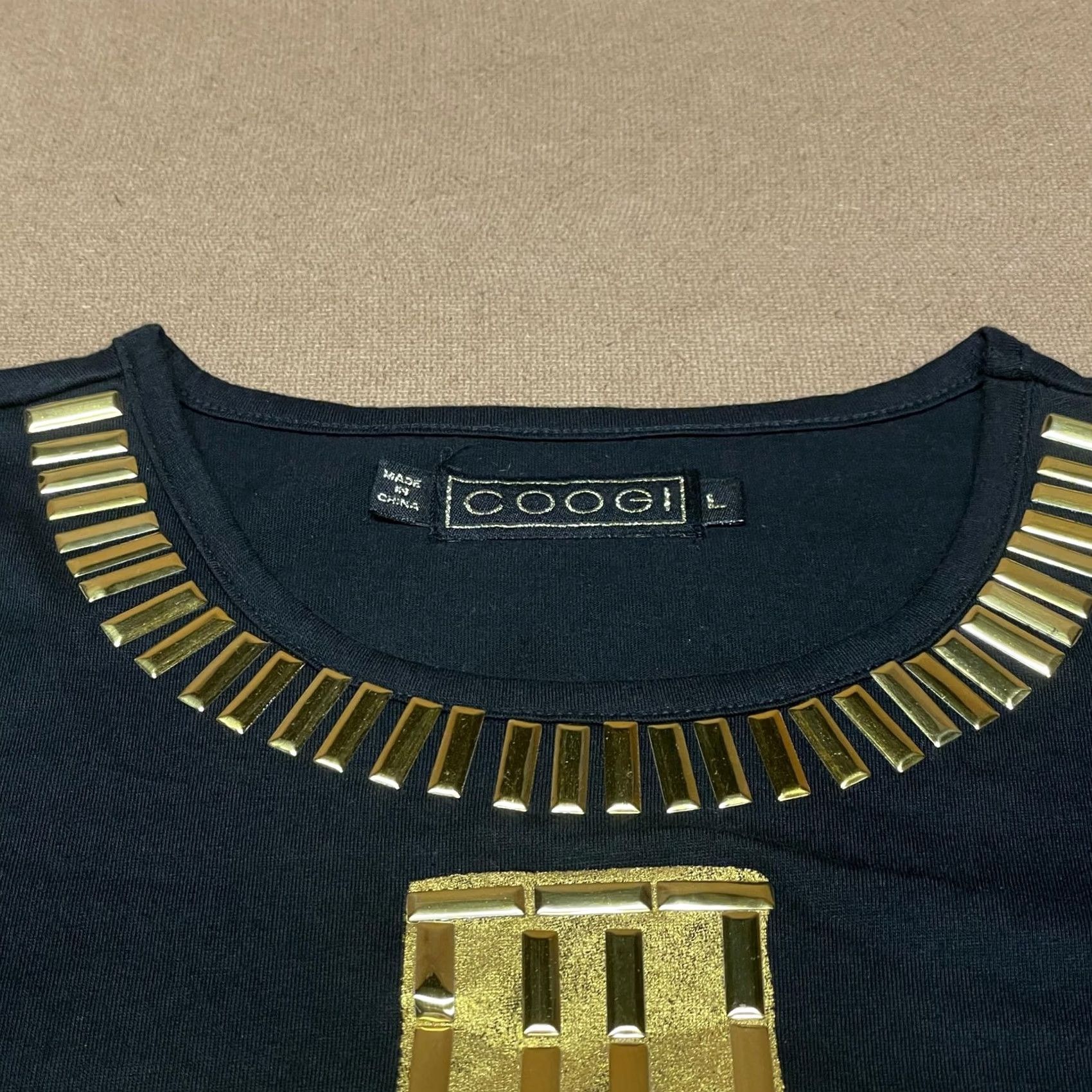 Coogi COOGI Sweatshirt Womens Large Black Gold Studded Cross Cold Shoulder Embellished Crew Neck Pullover Rhinestone Logo Graphic Size L / US 10 / IT 46 - 4 Thumbnail