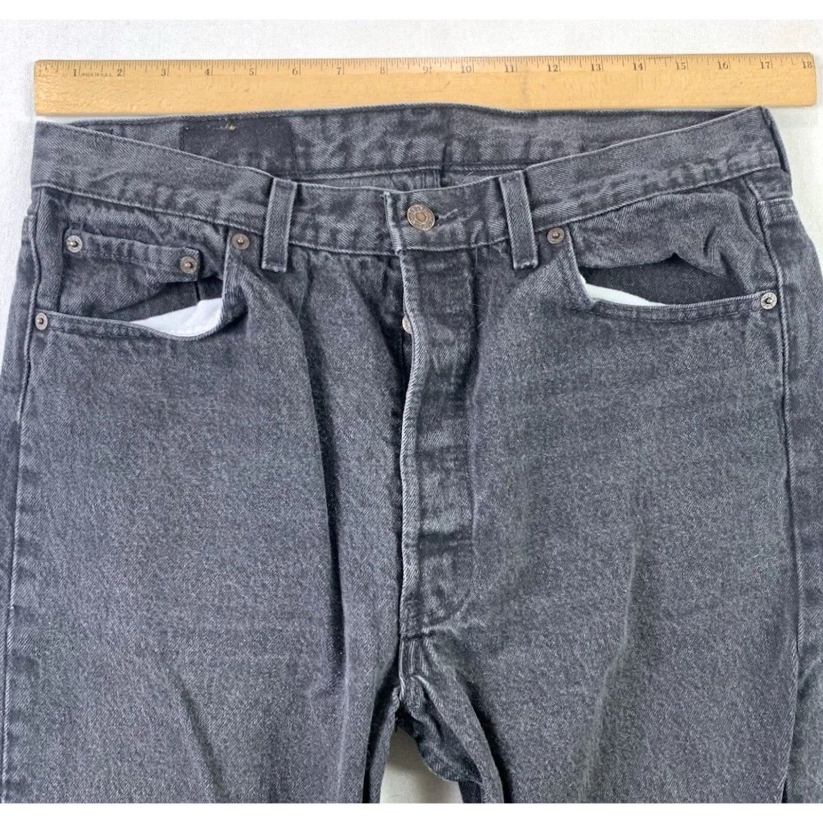 Levi's vtg 90s Levis 501 Jeans USA MADE Black Fade Denim 36x34 Fit 33x32 Size US 33 - 6 Thumbnail