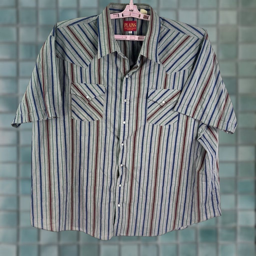 Vintage Plains Western Wear Pearl Snap Striped Shirt Men's 3XL Gray Short Sleeve Mens Size US XXL / EU 58 / 5 - 1 Thumbnail