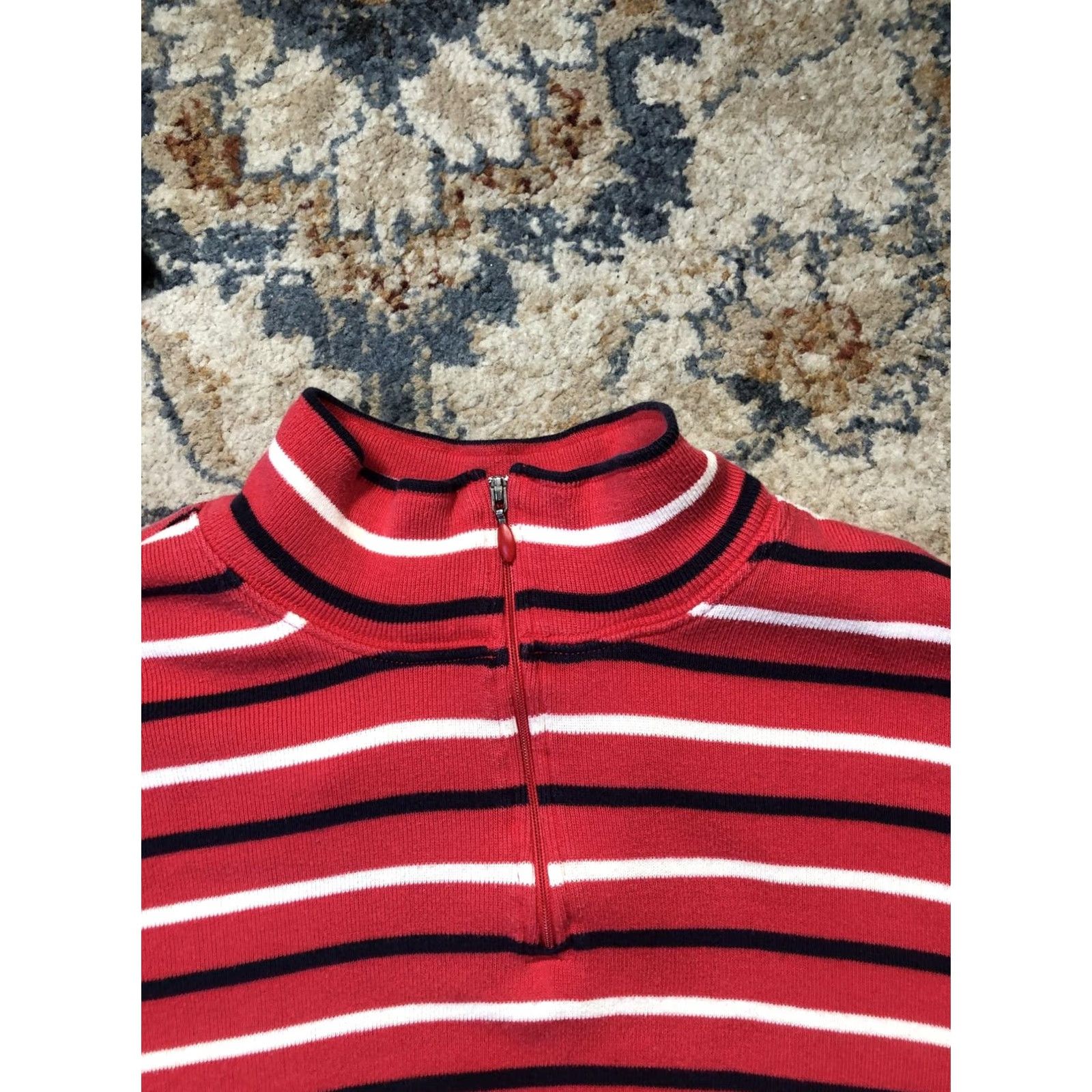 Vintage L.L.Bean Sweater Womens 2X Red Stripe 1/4 Zip Mock Neck Pullover Knit Cotton Shirt Women Plus Size Striped Knit Fall Casual Mens Women Girls Boys N/A Size XXL / US 16-18 / IT 52-54 - 2 Thumbnail