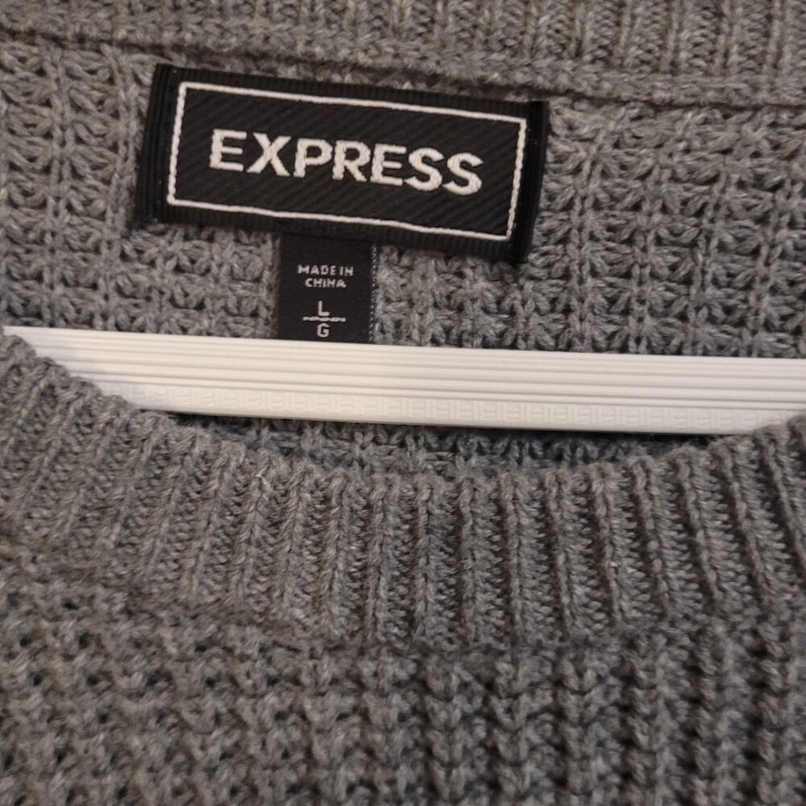Express Express Men's Grey Waffle Knit Crewneck Sweater - Size Large Size US L / EU 52-54 / 3 - 3 Thumbnail