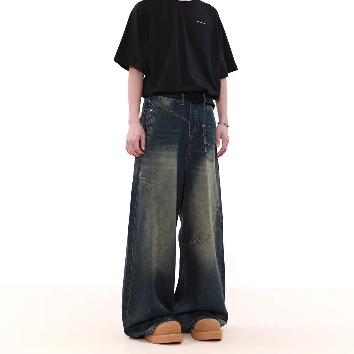 Japanese Brand × Jean Vintage washed asymmetric design straight leg jeans Size US 34 / EU 50 - 4 Thumbnail