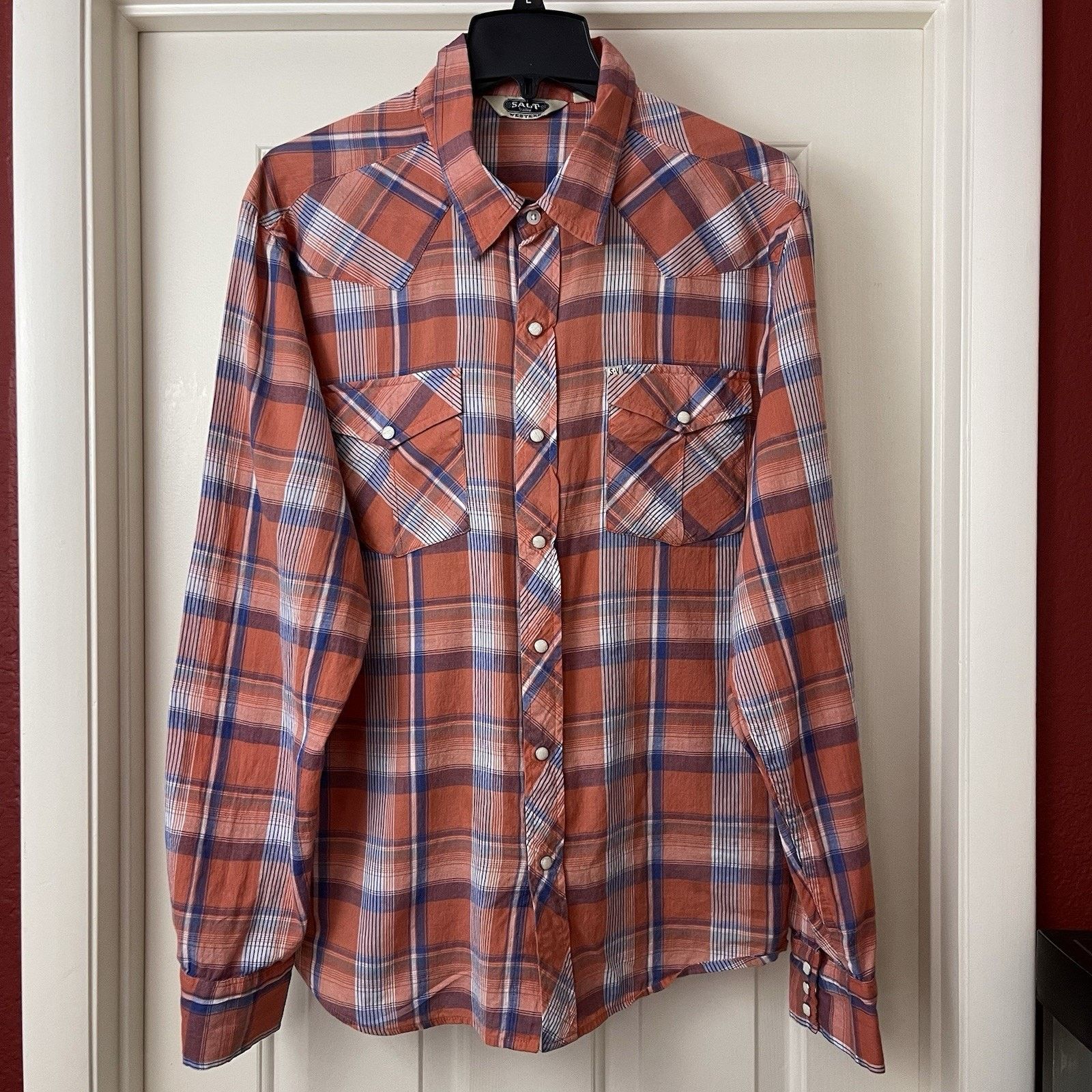 Salt Valley Salt Valley Western Shirt Mens XL Orange Plaid Pearl Snap Size US XL / EU 56 / 4 - 3 Thumbnail