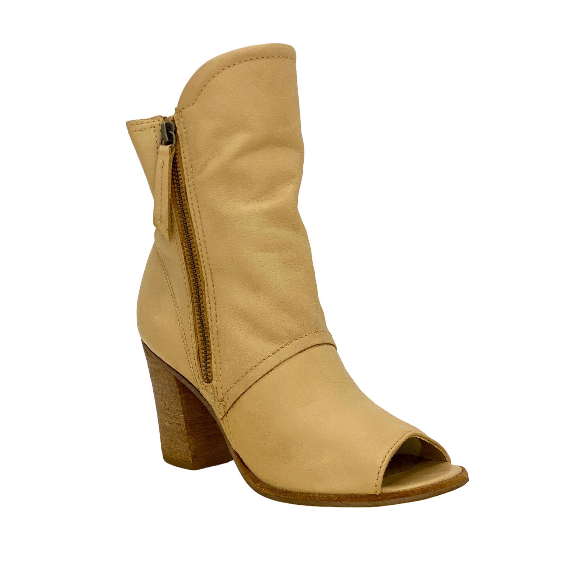 Matisse Matisse Beige Natural Leather Leon Mid-Calf Peep Toe Block H Size US 6 / IT 36 - 1 Thumbnail
