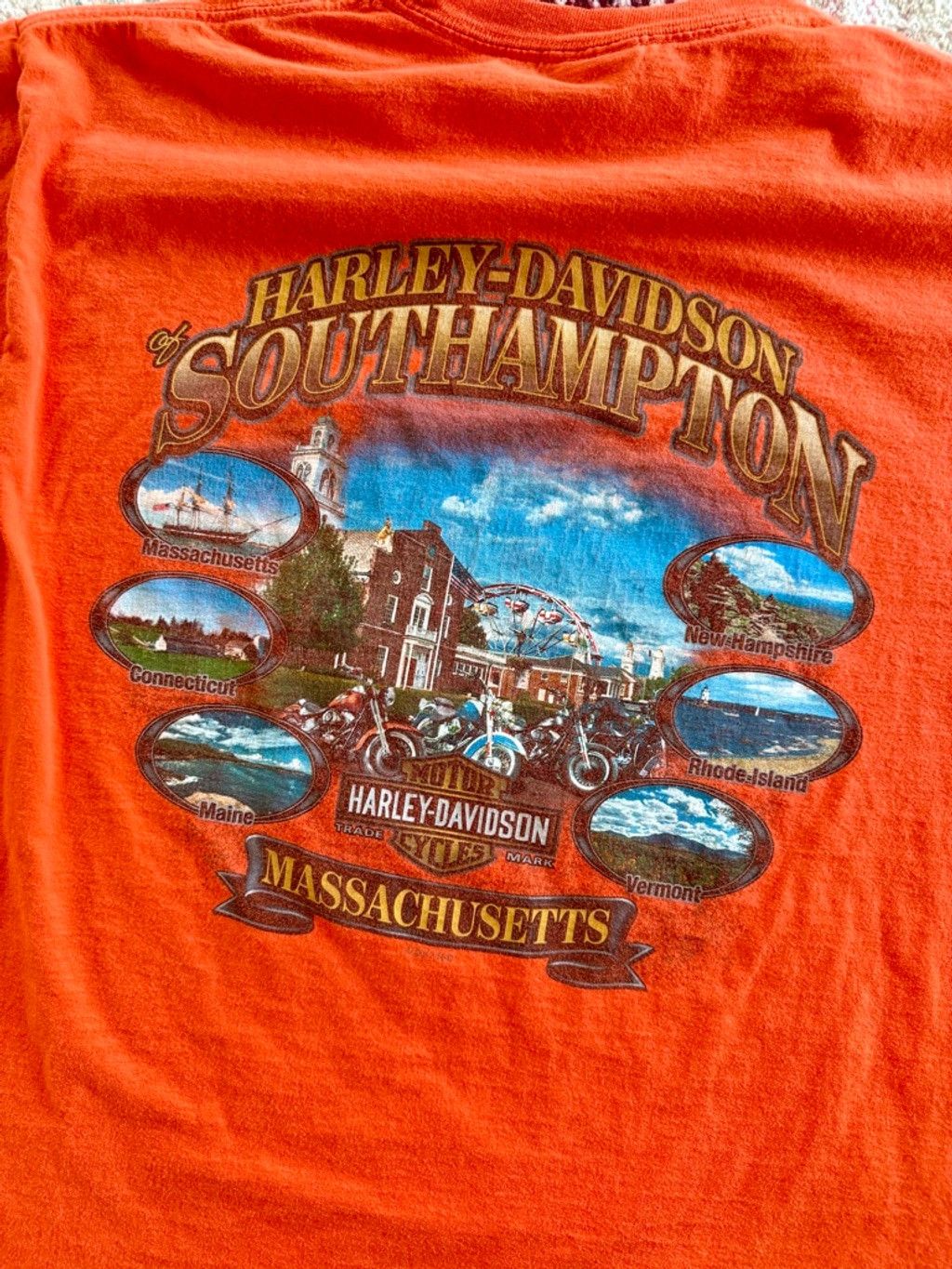 Harley Davidson 00s Harley Davidson Southhampton Orange Pocket Tee L Size US L / EU 52-54 / 3 - 4 Thumbnail