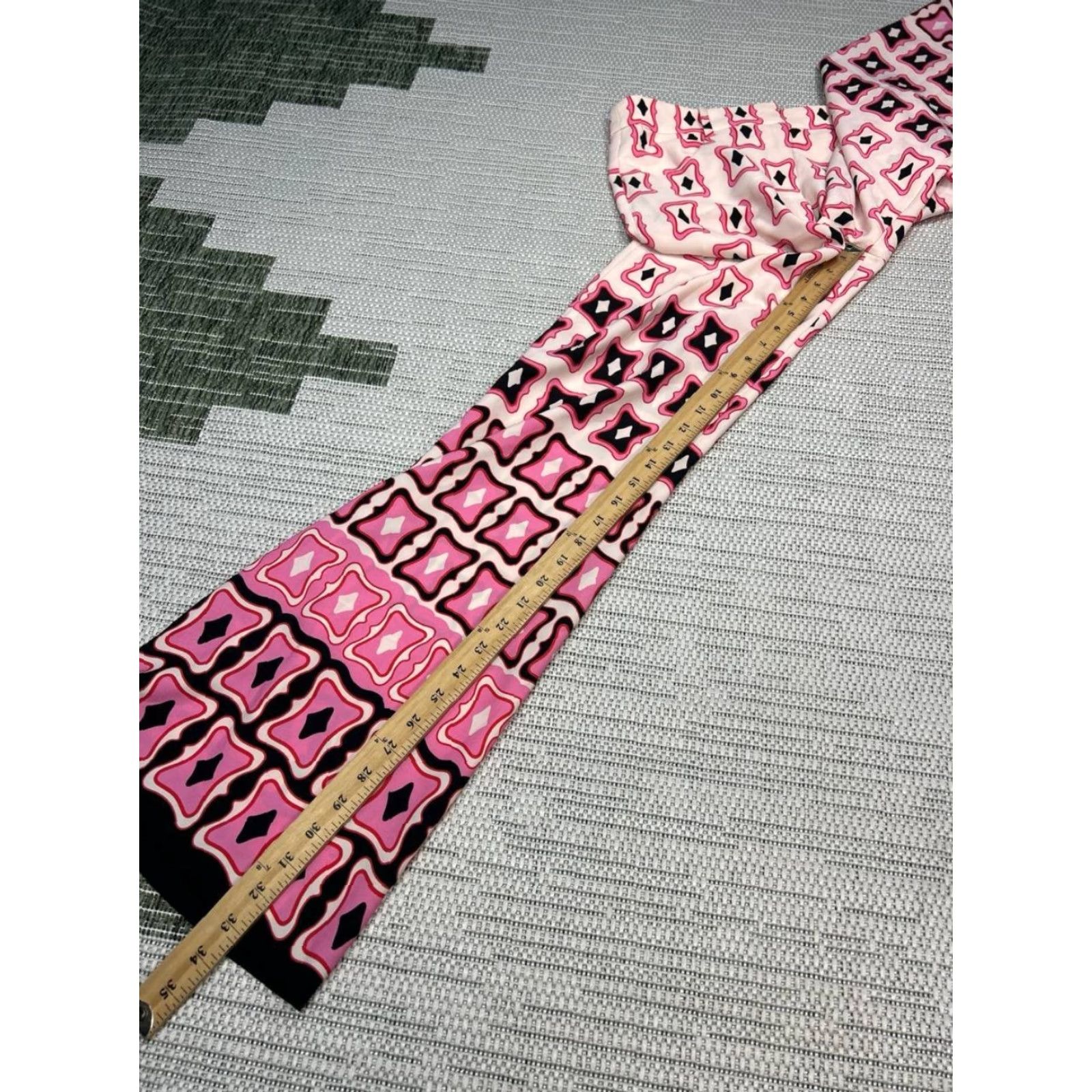Zara Zara High Waisted Flared Leg Pants Womens Medium Pink Geometric Print Stretch Pants Size 32" / US 10 / IT 46 - 6 Thumbnail