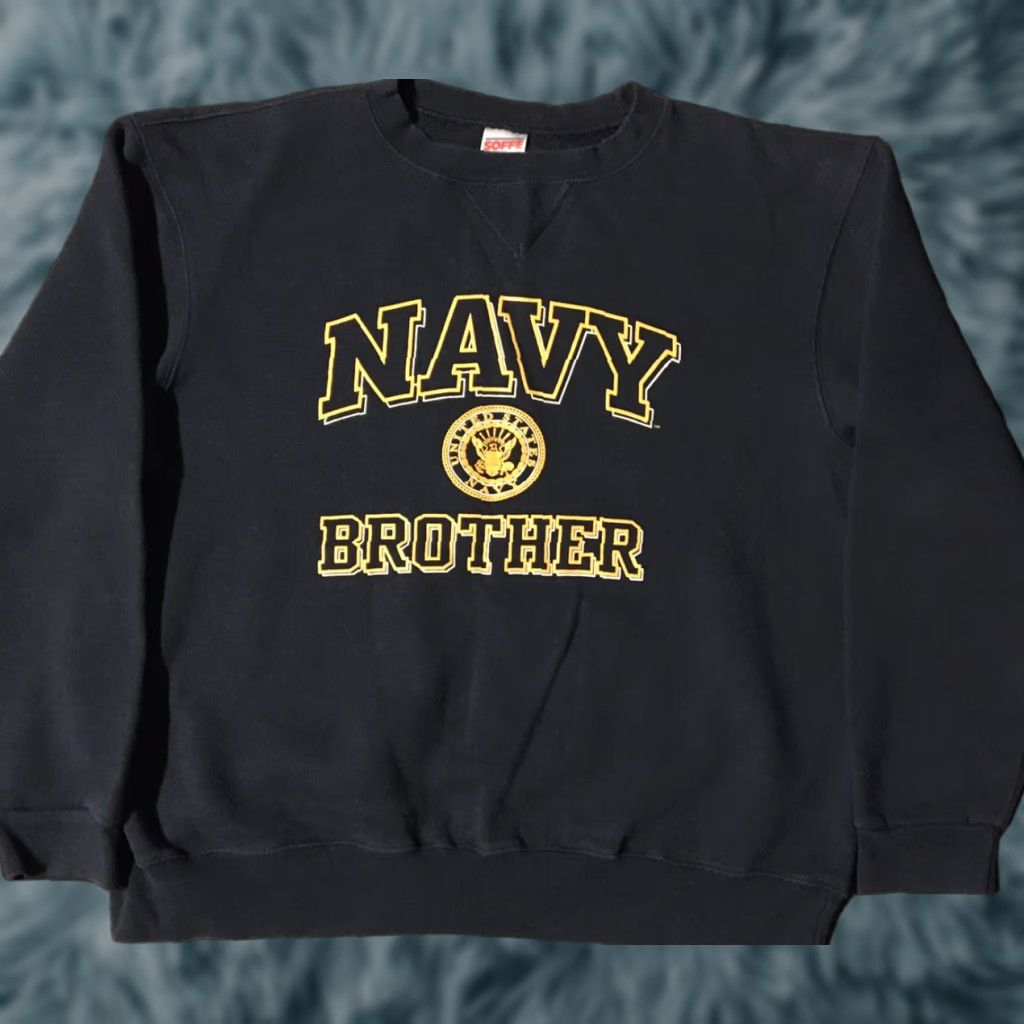 Soffe VINTAGE 90s US Navy Brother Spellout Sweatshirt L Navy Blue Men Large Pullover Casual College Grunge Military USA USA Navy Size US L / EU 52-54 / 3 - 1 Thumbnail