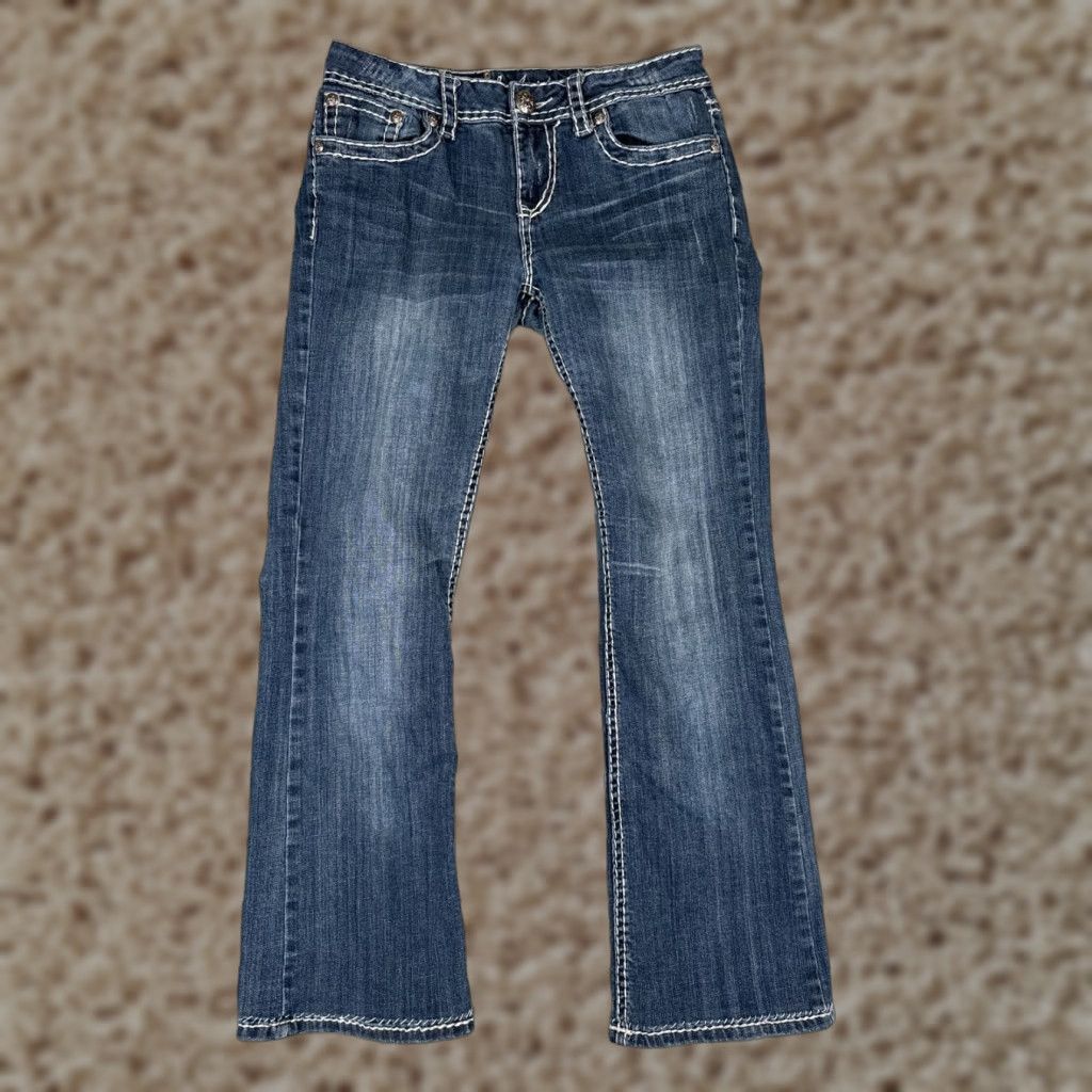Vintage LA Idol Jeans Women Bootcut Denim 29x27 Blue Embroidered Cotton Blend Low Rise 9 Regular 27Inseam 5-Pocket Womens Size 30" / US 8 / IT 44 - 1 Thumbnail