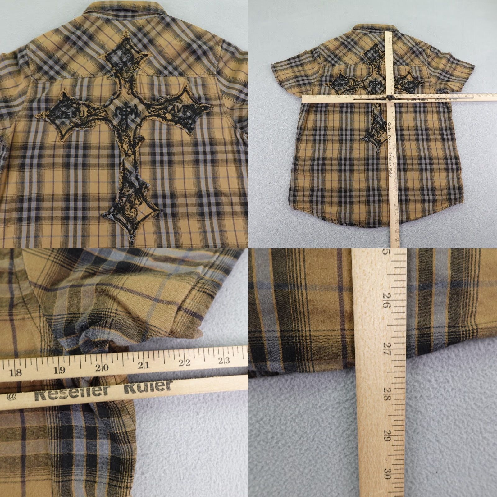 Vintage VINTAGE Not Of This World Shirt Mens Medium Brown Plaid Pearl Snap Collared Short Sleeve Cotton Button-Up NOTW 90s/Religious Mens M Brown Size US M / EU 48-50 / 2 - 8 Thumbnail