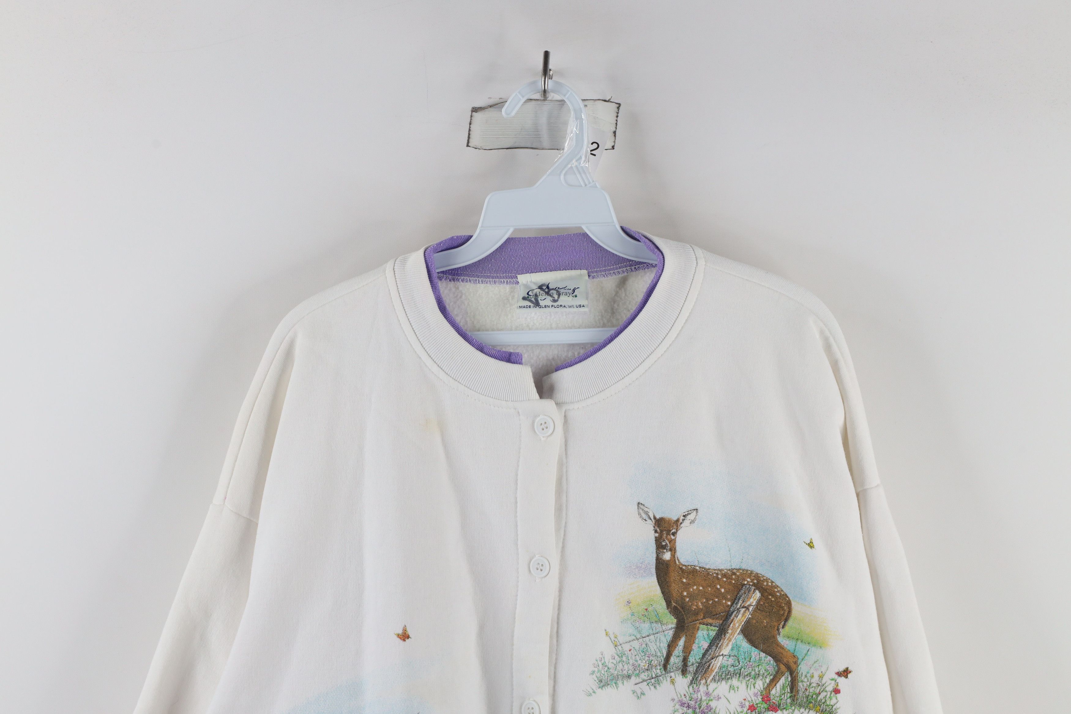 Vintage Vintage 90s Streetwear Deer Flower Cardigan Sweatshirt Size XL / US 12-14 / IT 48-50 - 2 Thumbnail