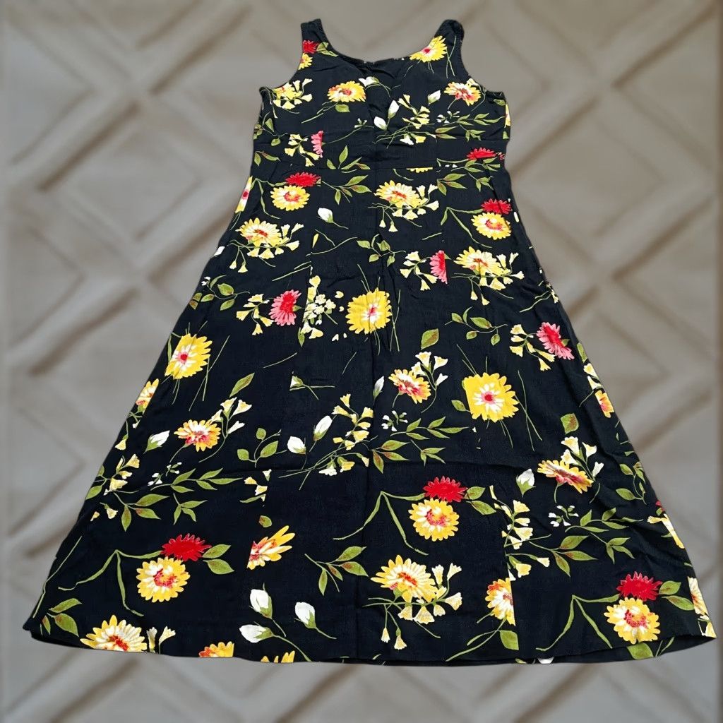 Vintage Unbranded Floral Sleeveless A-Line Midi Maxi Dress Womens 6 Black Rayon Casual Size M / US 6-8 / IT 42-44 - 1 Thumbnail
