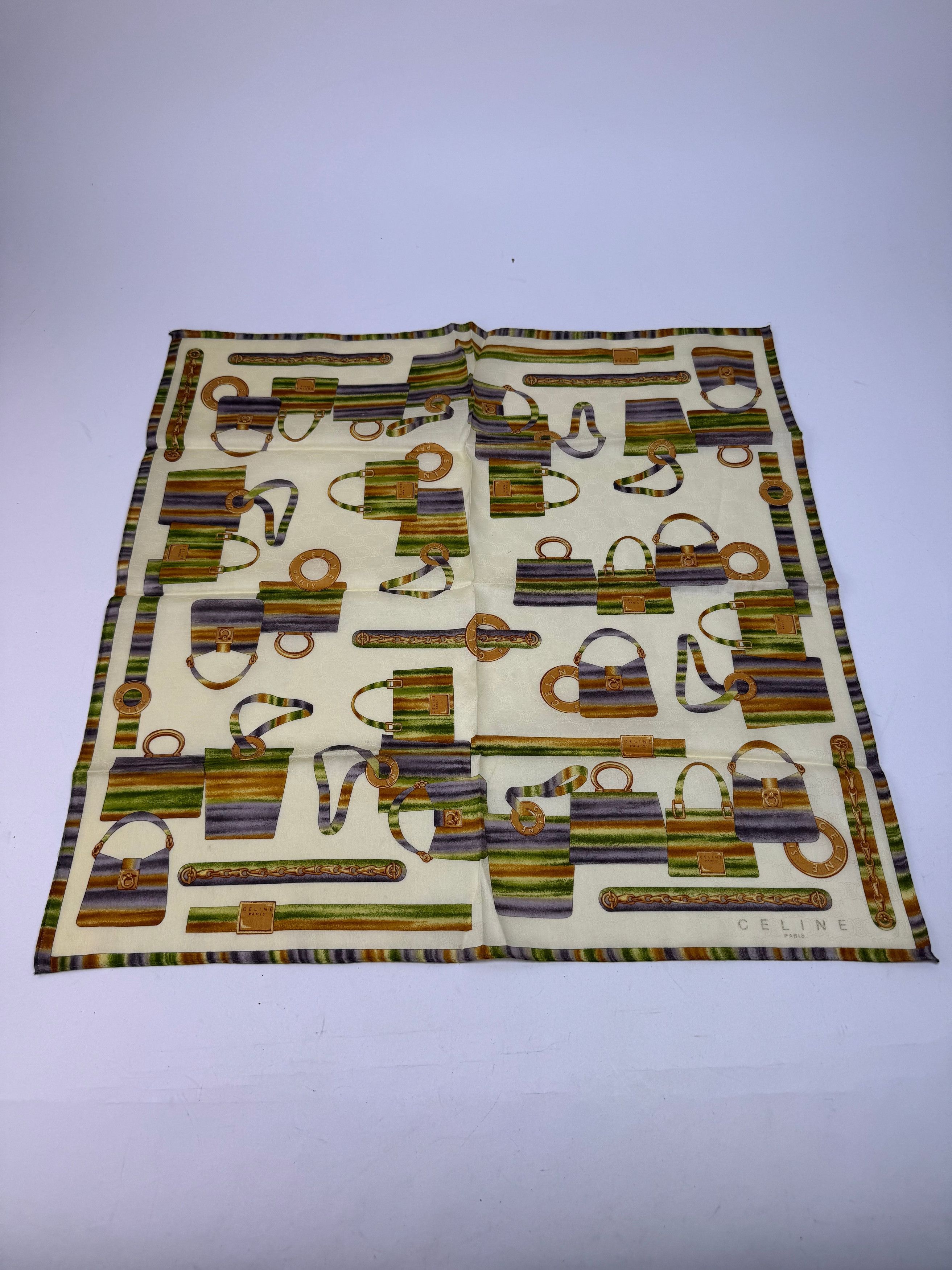 Celine Vintage Abstract Monogram Scarf Yellow Green Size ONE SIZE - 1 Thumbnail