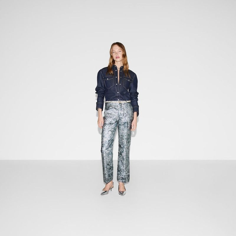 Gucci oc11z1125 Flared Floral Lamé Brocade Pant in Blue Size 27" / US 4 / IT 40 - 2 Thumbnail