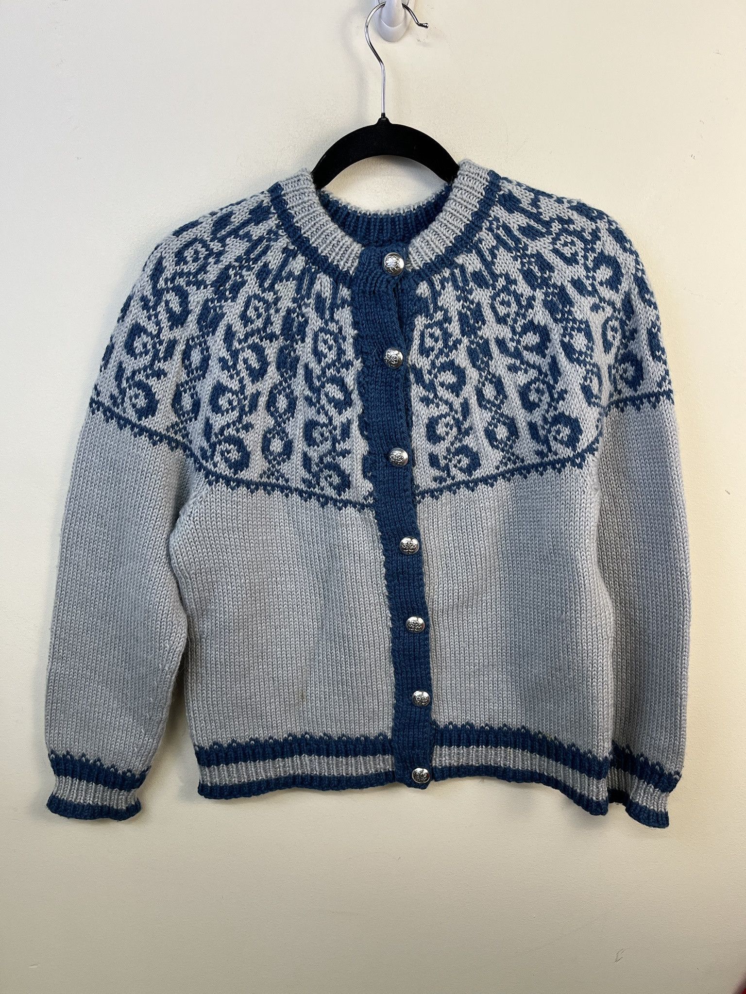 Other Vintage Knit Sweater 1990s Thick Knit Blue Ring Neck Knit Cardigan Size S Size US S / EU 44-46 / 1 - 1 Thumbnail