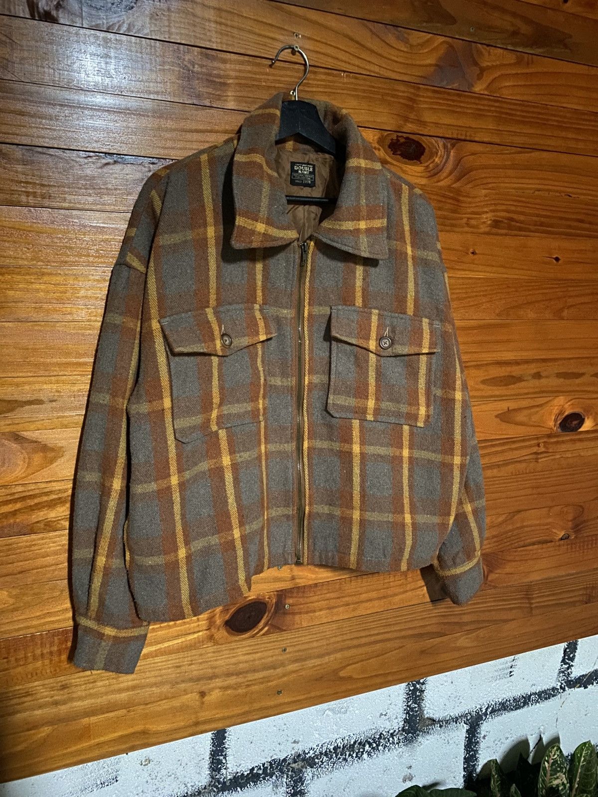 Japanese Brand Double Name 1990s Vintage Plaid Wool Blend Zip Jacket Brown Size L / US 10 / IT 46 - 5 Thumbnail