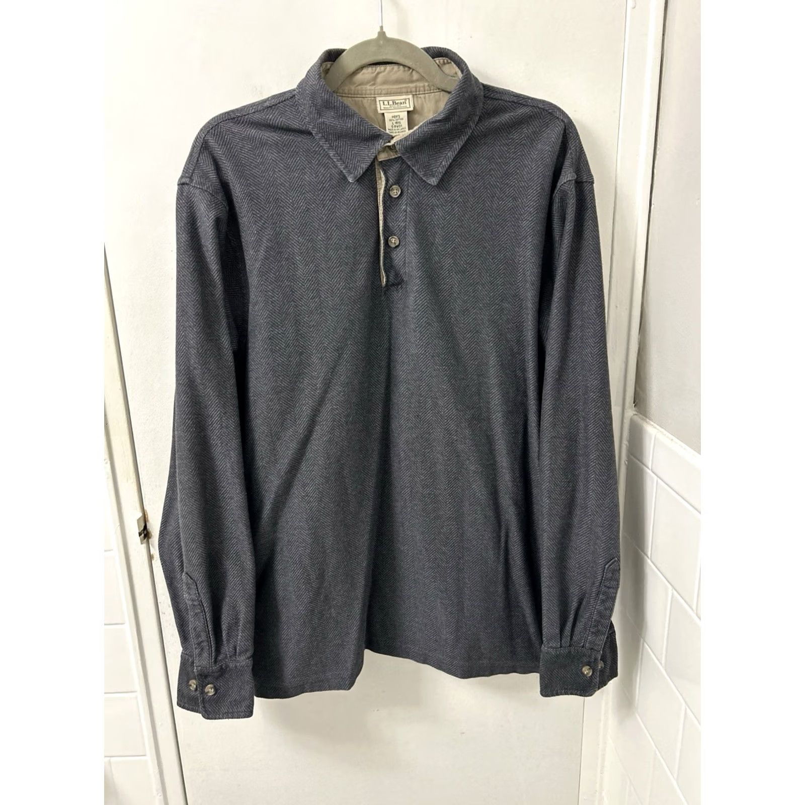Vintage VINTAGE: No LL Bean Polo Shirt Mens L Gray Herringbone Cotton Long Sleeve 0RW01 Size US L / EU 52-54 / 3 - 2 Thumbnail