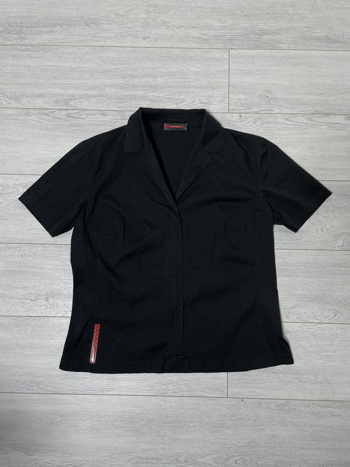 image of Prada Nylon Red Tab Zip Shirt in Black, Women's (Size Medium)