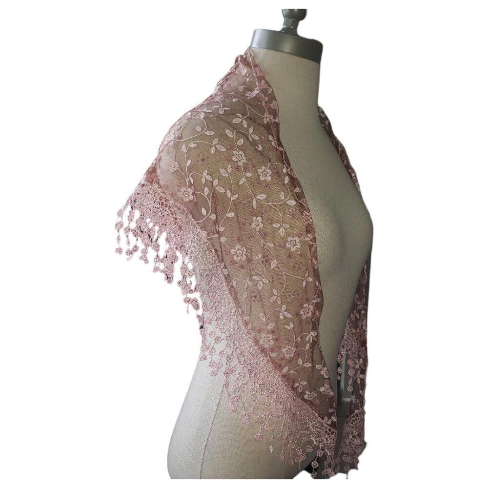 Designer CT1594 Pink Sheer Embroidered Handmade Shawl Size ONE SIZE - 2 Thumbnail