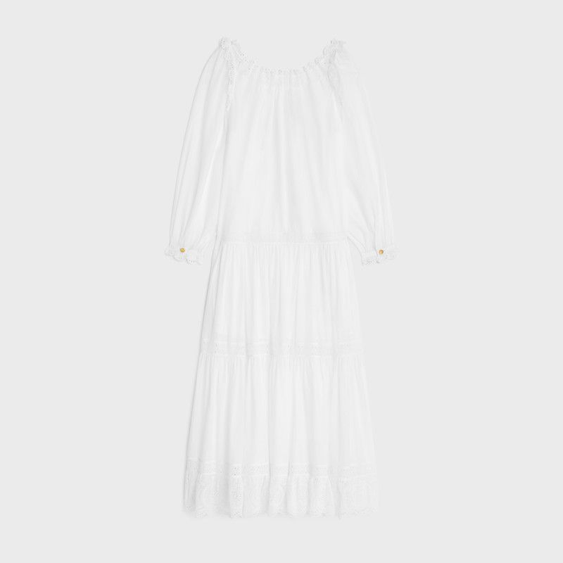 Celine o1w1db10526 2R32L4 Embroidered Folk Maxi Dress in White Size XXS / US 00 / IT 34 - 2 Thumbnail