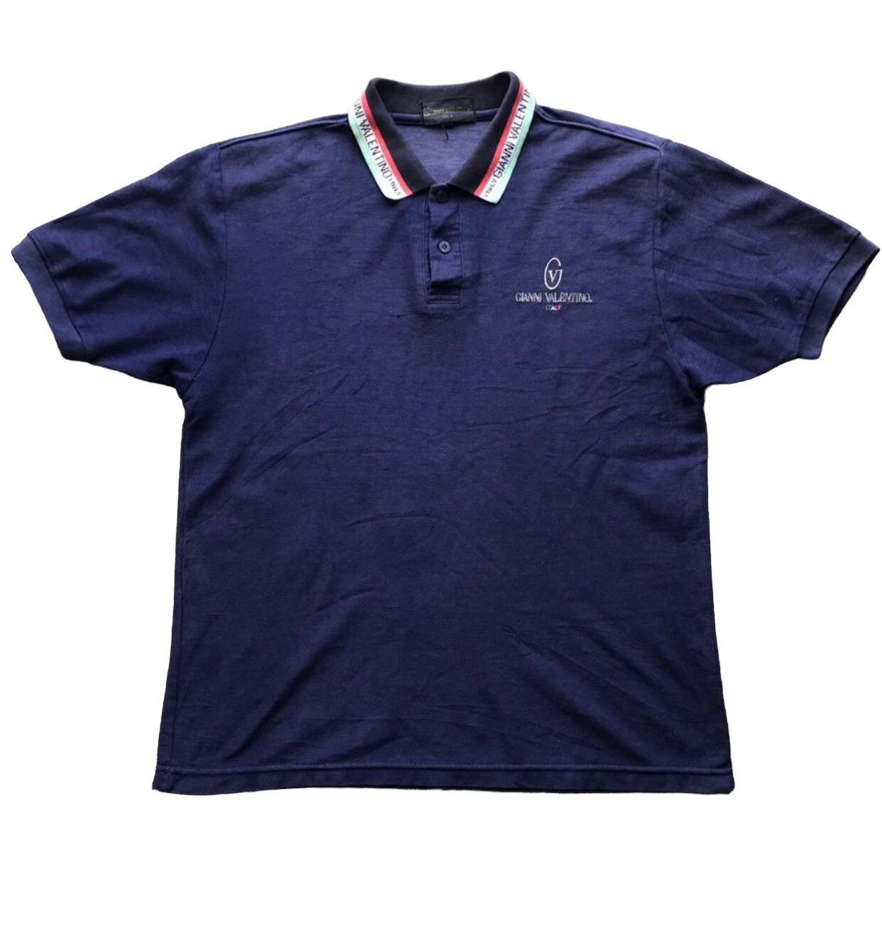 image of Gianni Valentino Buttons Up Small Logo Shirt in Dark Navy, Men's (Size Large)