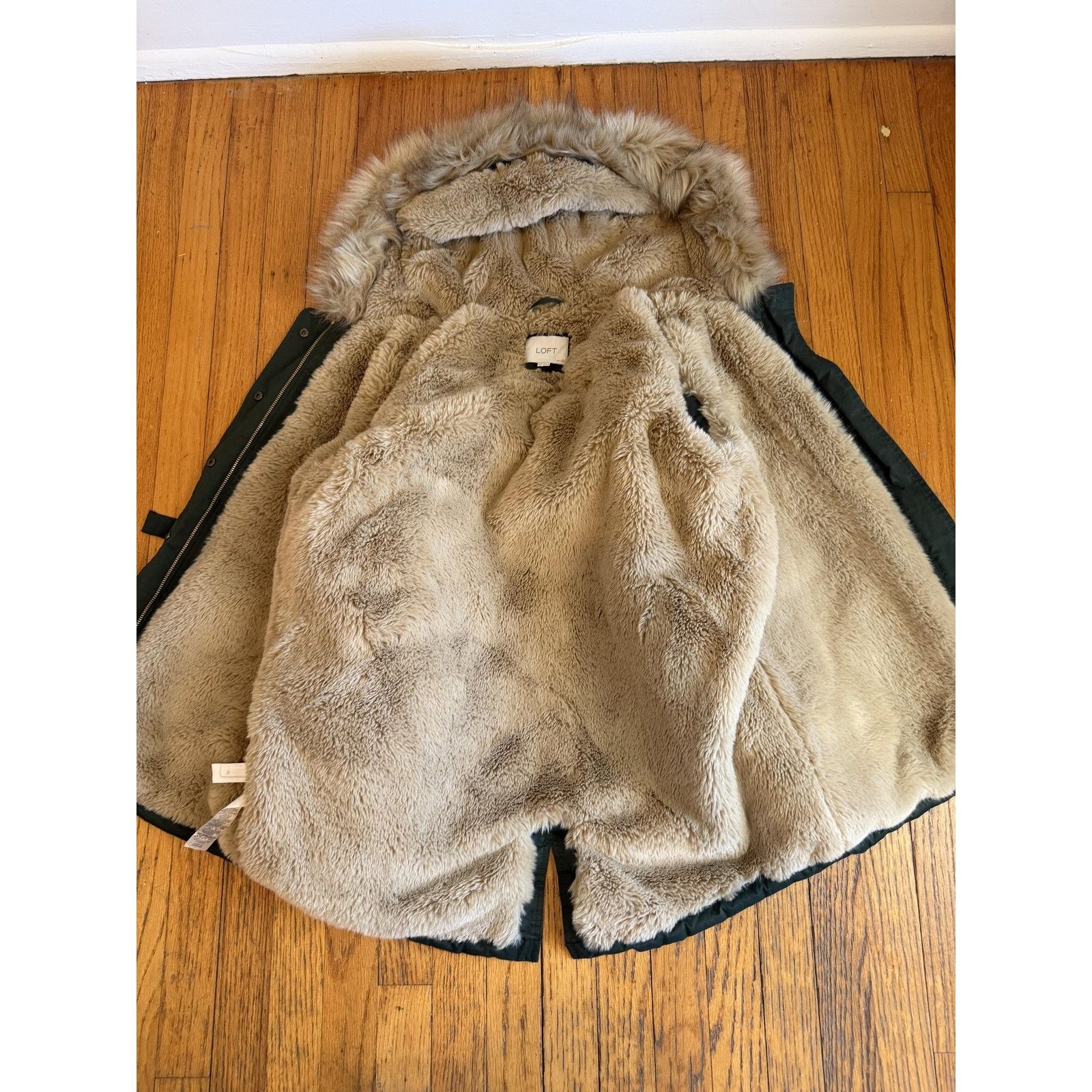 Loft LOFT Coat XSP Green Faux Fur Lined Hooded Parka Canvas Size XS / US 0-2 / IT 36-38 - 3 Thumbnail