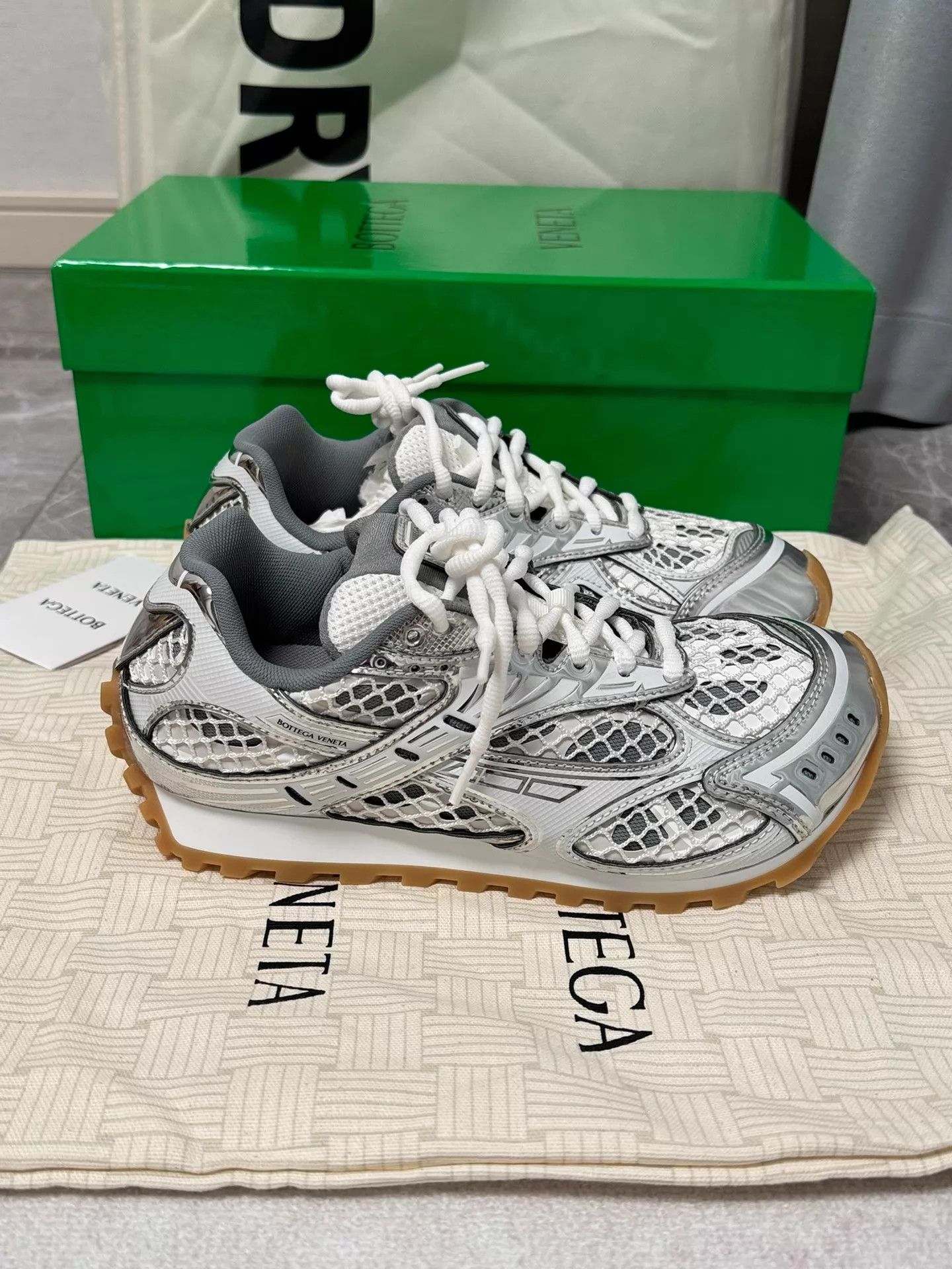Bottega Veneta BV Orbit Vintage Sneakers Liquid Silver Size 37 Size US 6.5 / IT 36.5 - 3 Thumbnail