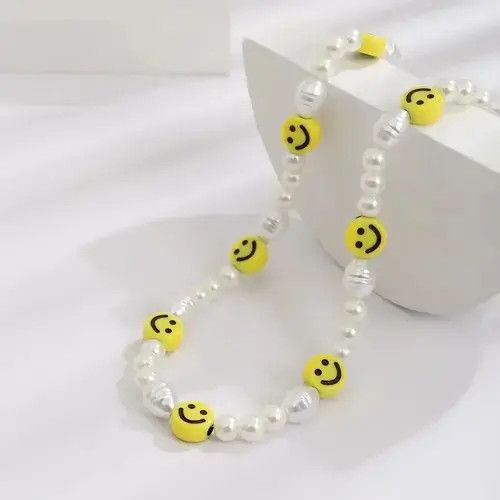 Jewelry Beaded Smiling Face Pearl Collar Clavicle Chain Size ONE SIZE - 2 Thumbnail