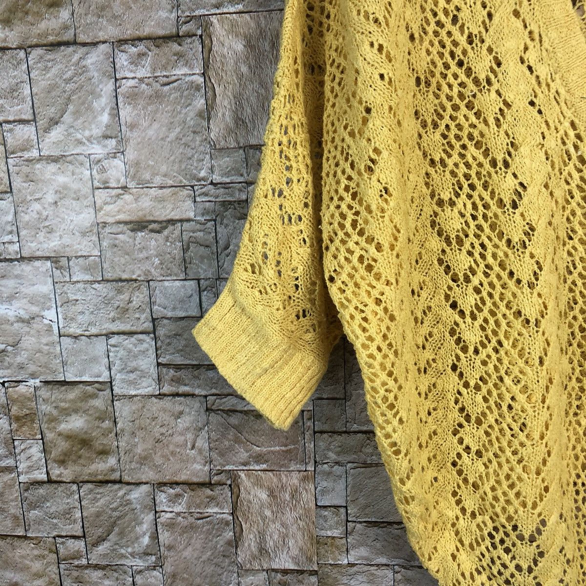 Japanese Brand C.O.L.Z.A yellow meshnet crochet Cardigan Knitwear #A943 Size M / US 6-8 / IT 42-44 - 7 Thumbnail