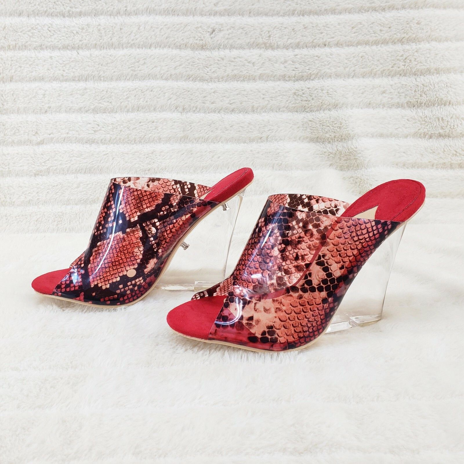 Other Mac J Red Transparent Snake Print Slip On Clog 5" Clear Acry Size US 7 / IT 37 - 1 Thumbnail