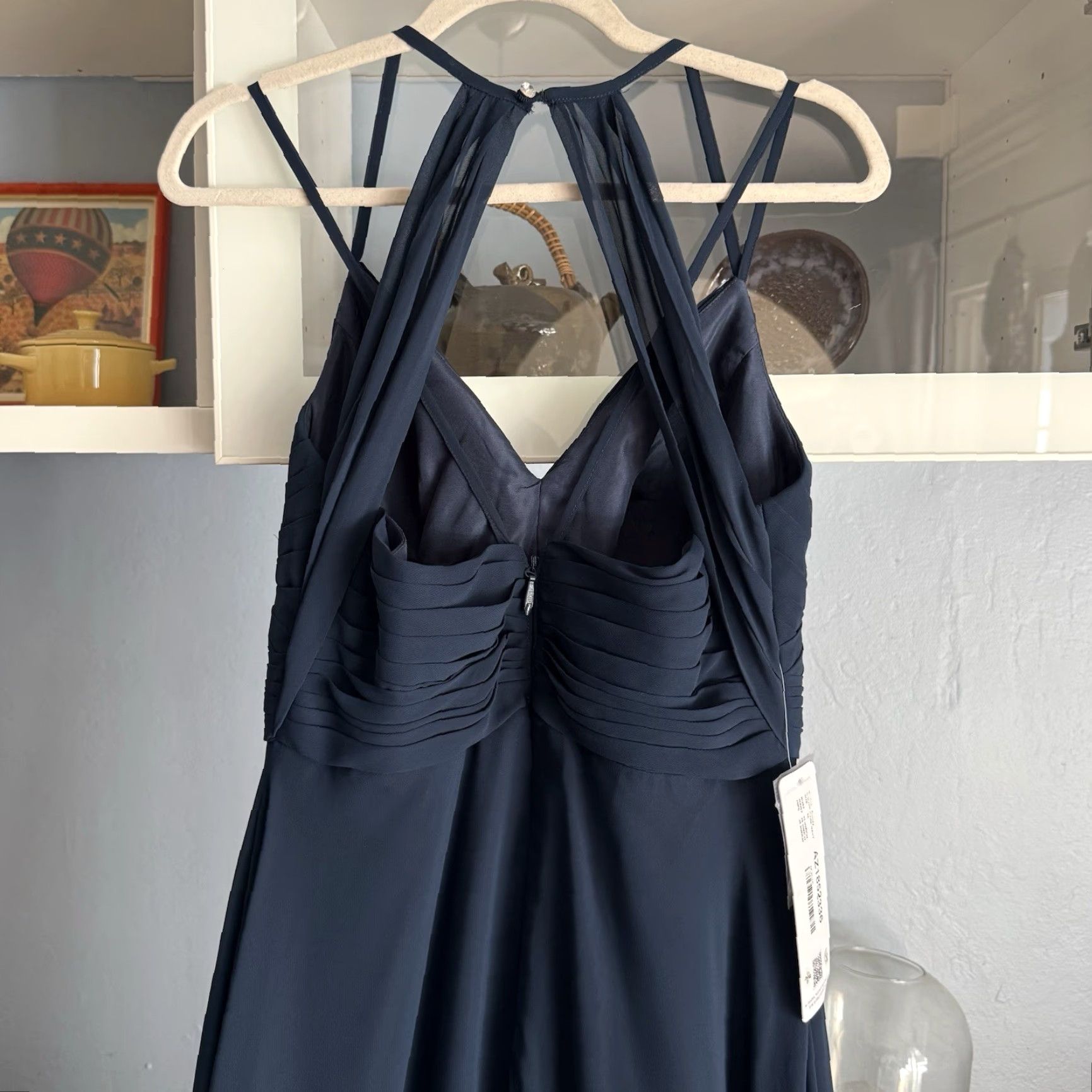 Vintage Azazie Aubrey Navy Dress Gown Bridesmaid Sleeveless Size 6 Navy 100% polyester Womens Gown Size ONE SIZE - 4 Thumbnail