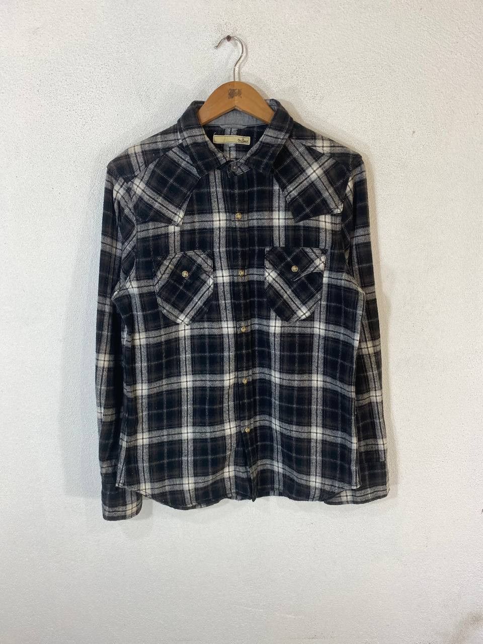 image of Avant Garde Oilcake s Western Shadow Plaid Shirt in Black White, Men's (Size Medium)