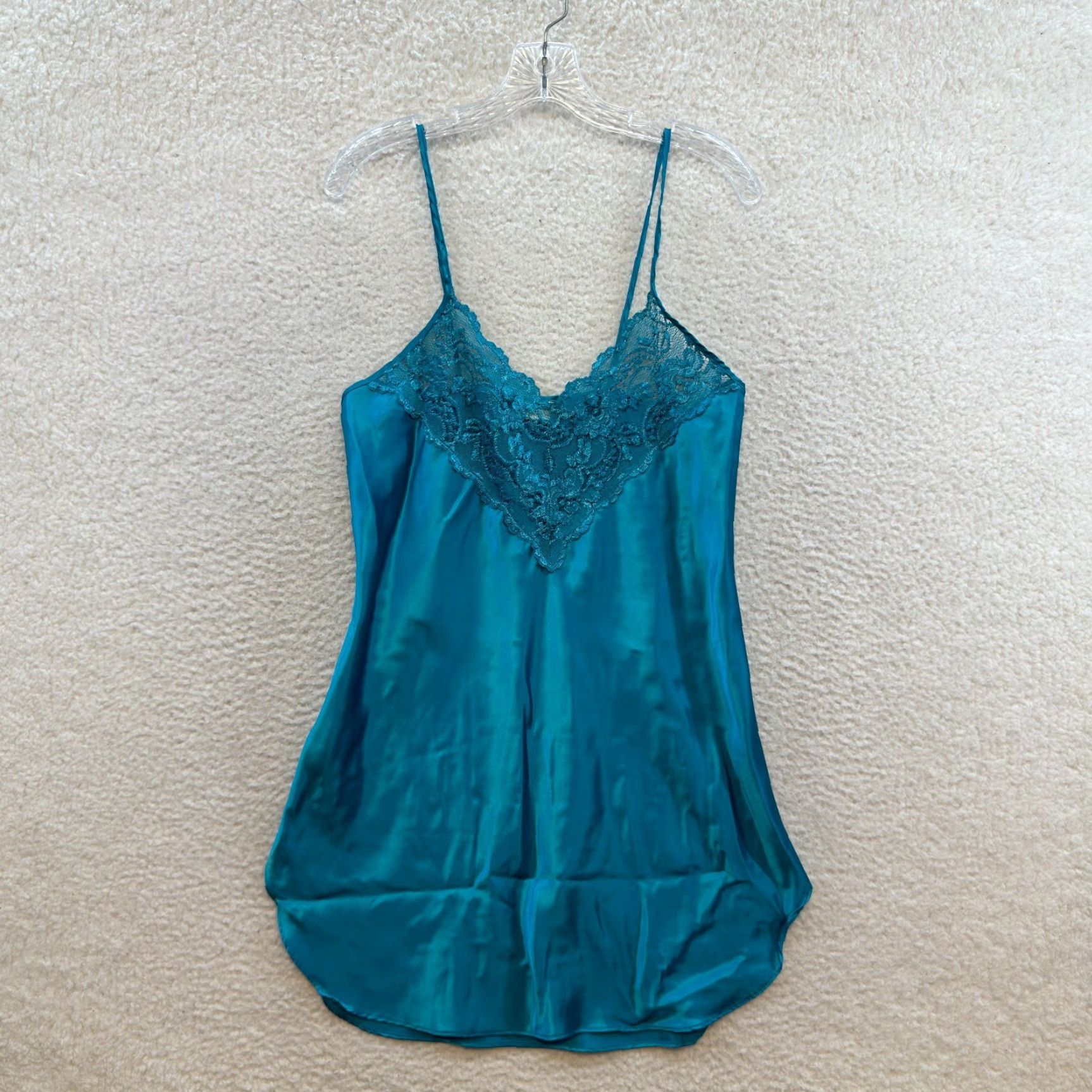 Vintage VINTAGE 90s Y2K Slip Dress M Blue Satin Lace Teal Size M / US 6-8 / IT 42-44 - 2 Thumbnail