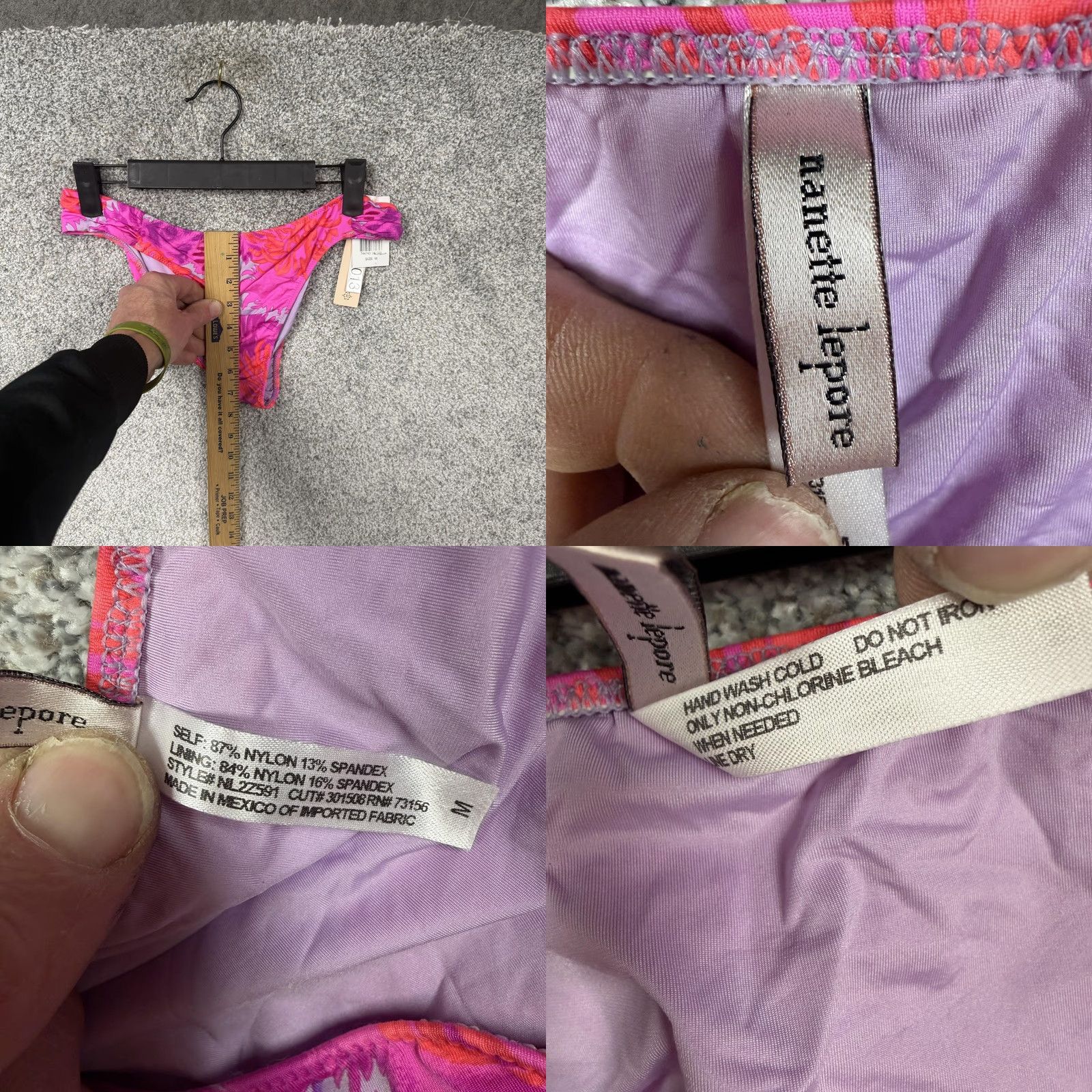Nanette Lepore Nanette Lepore Bikini Bottom Womens M Pink Gray Floral Tropical Boho Beach Size 32" / US 10 / IT 46 - 8 Thumbnail