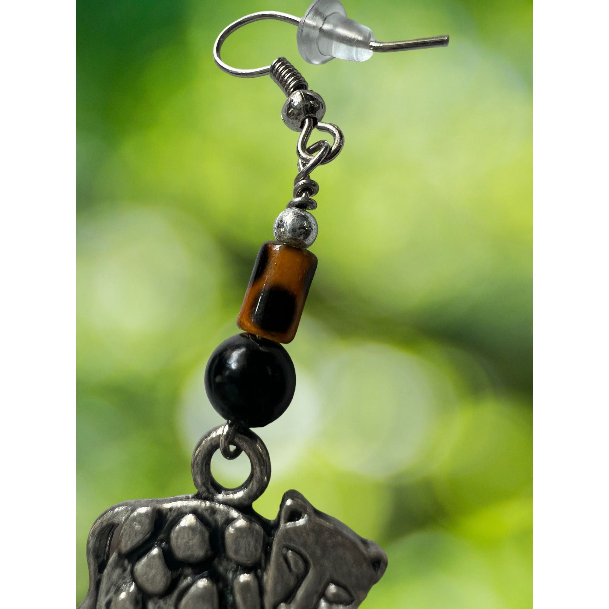 Other Artisan Dangle Silver Tone Earrings Leopard Tiger Hook Faux Size ONE SIZE - 3 Thumbnail