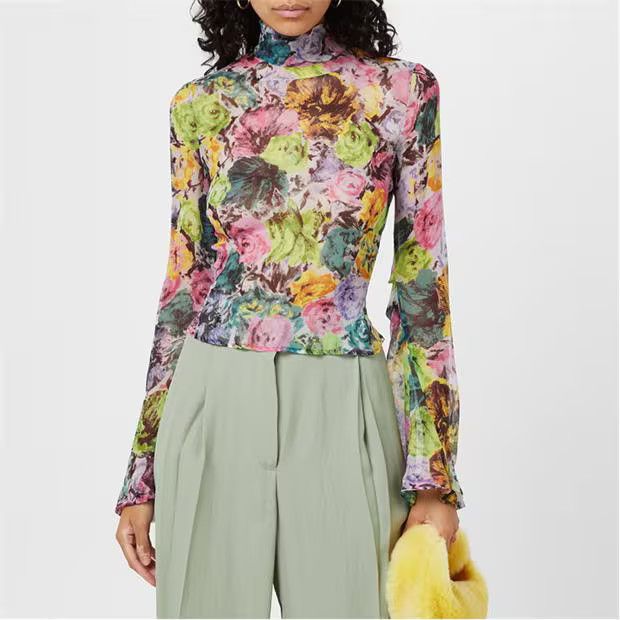Dries Van Noten o1g2r1mq1024 Floral Chaman Blouse in Multicolor Size M / US 6-8 / IT 42-44 - 4 Thumbnail