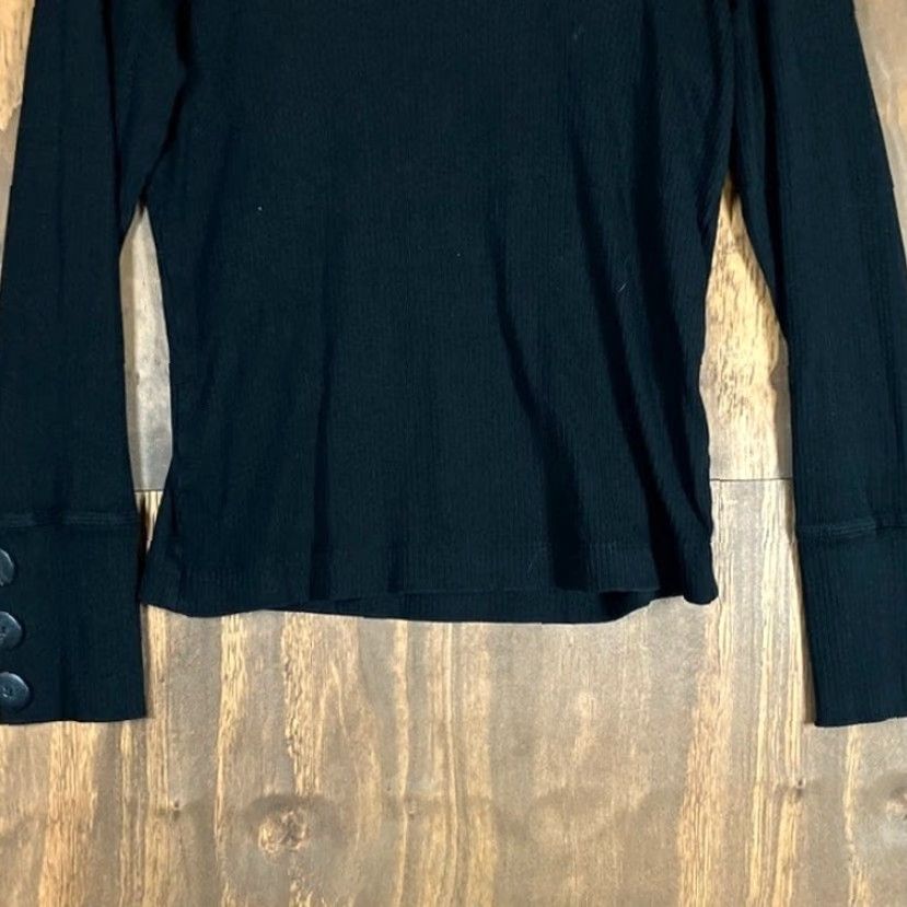 Zara ZARA Womens Shirt Black Ribbed Crew Neck Button Wrist Long Sleeve Stretch Large Size L / US 10 / IT 46 - 3 Thumbnail