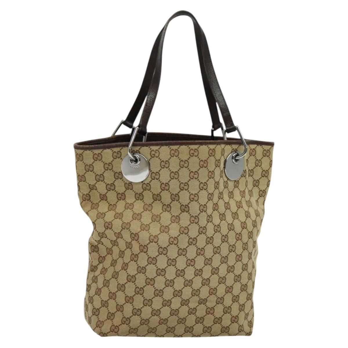 Gucci GG Canvas Tote Bag Beige Silver 120836 Auth Bs24831 in Beige/Silver, Women's