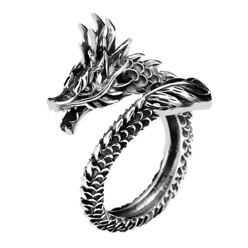 Jewelry × Vintage Domineering Dragon Silver Plate Zodiac Opening Rings Size ONE SIZE - 6 Thumbnail