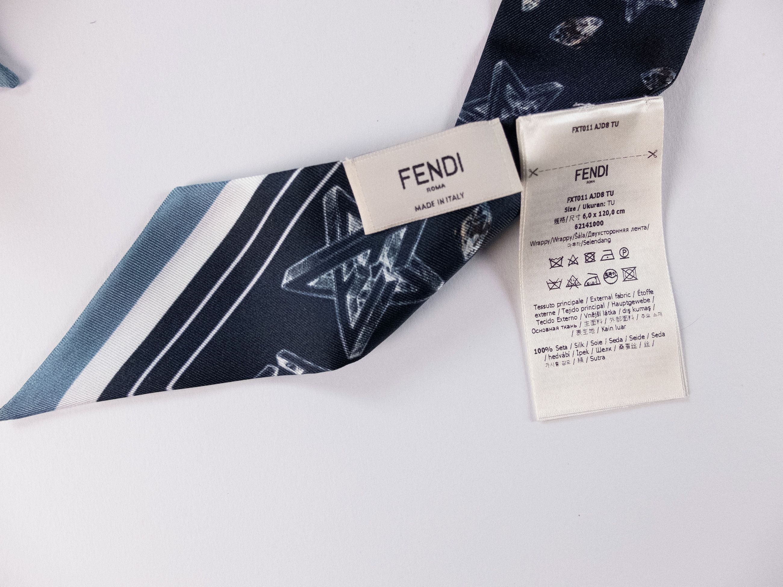 Fendi FENDI navy blue stars planets & logo silk mitzah scarf Size ONE SIZE - 3 Thumbnail