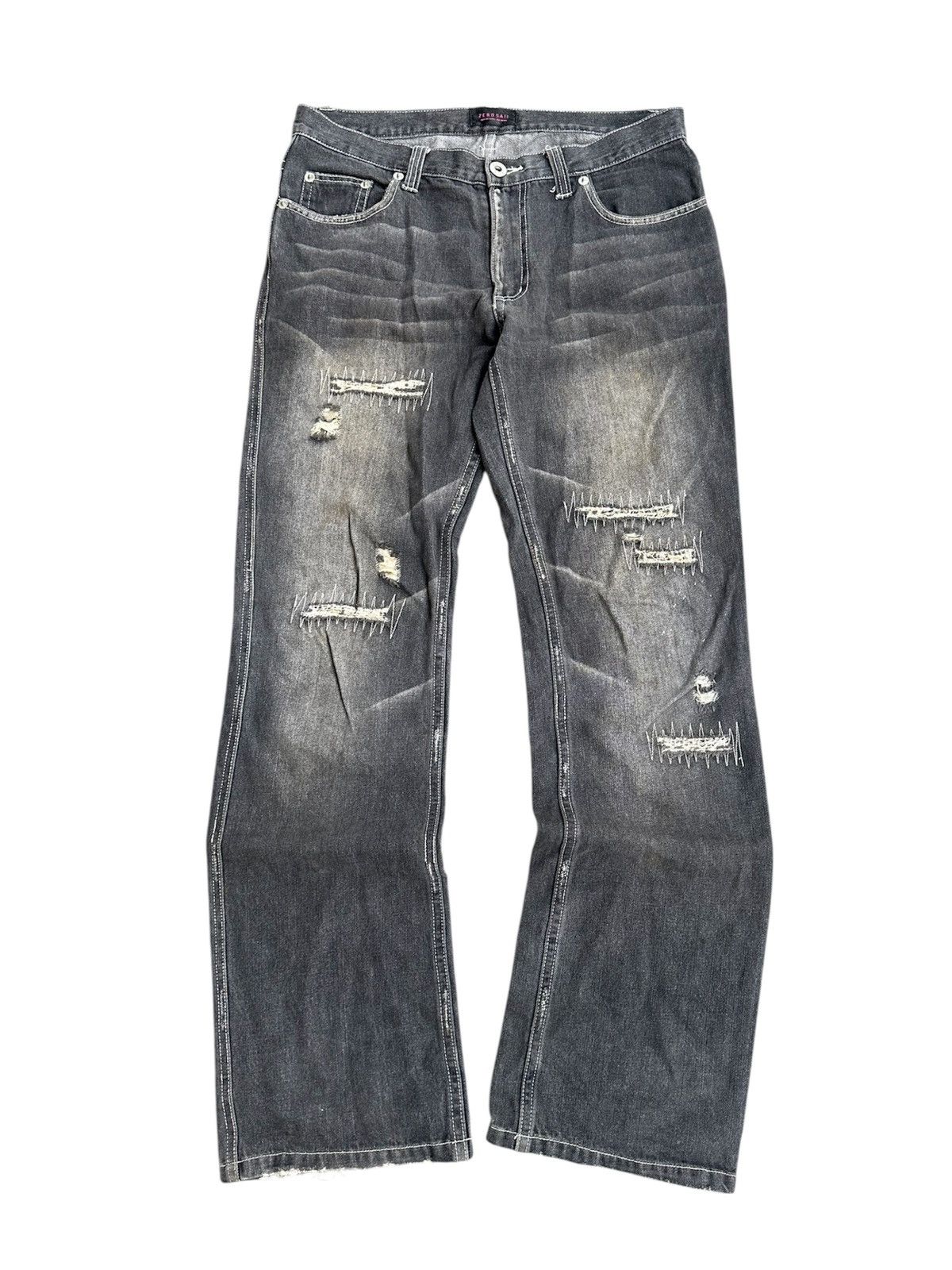 Designer Japanese Brand Zero Sail Distressed Claw Mark Flare Denim Size US 28 / EU 44 - 1 Thumbnail