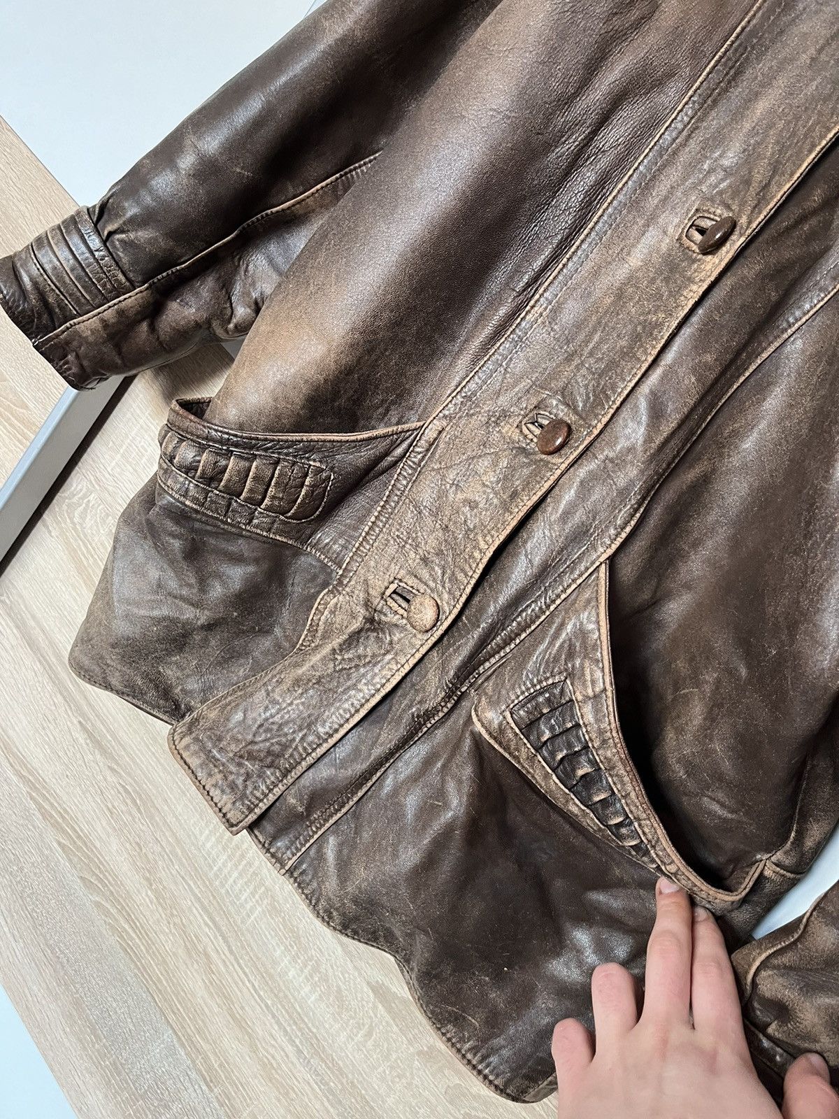Vintage Vintage 80’s Italian Distressed Leather Jacket 90 Y2K Milita Size US M / EU 48-50 / 2 - 4 Thumbnail