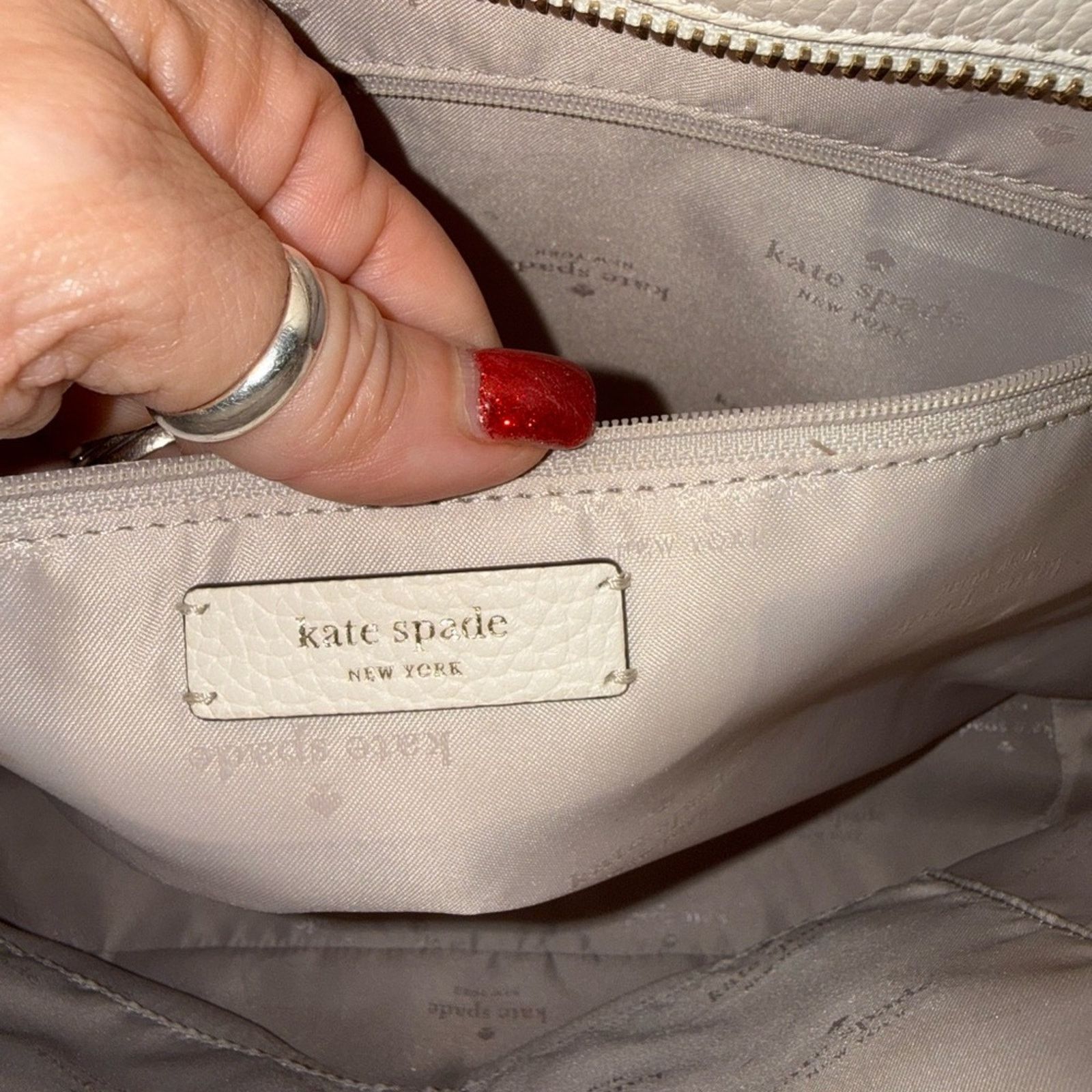 Kate Spade Kate Spade Hayes Ivory Pebbled Leather Double Handles Tote Size ONE SIZE - 10 Thumbnail