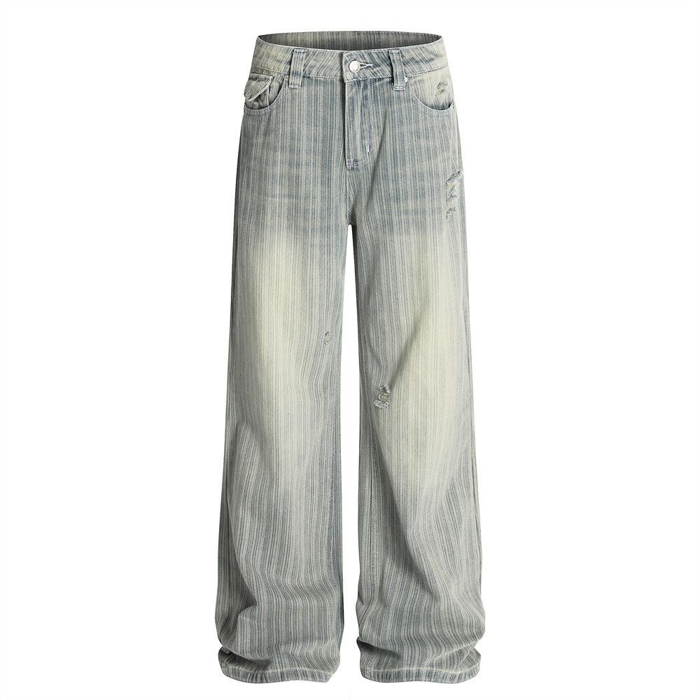 Japanese Brand × Vintage Men's street distressed washed vertical striped ripped jeans Size US 32 / EU 48 - 1 Thumbnail