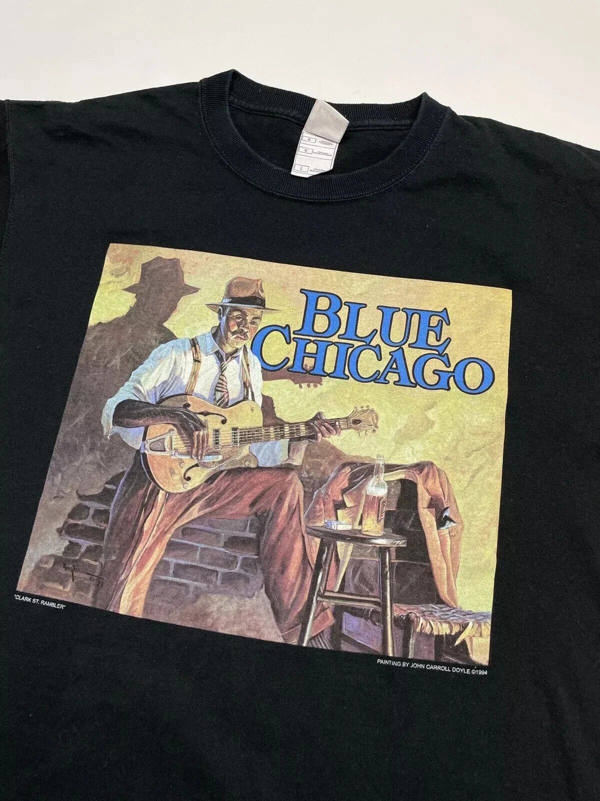 Fruit Of The Loom Vintage 1990s Blue Chicago Blues Jazz Shirt Carroll Doyle Size US L / EU 52-54 / 3 - 5 Thumbnail
