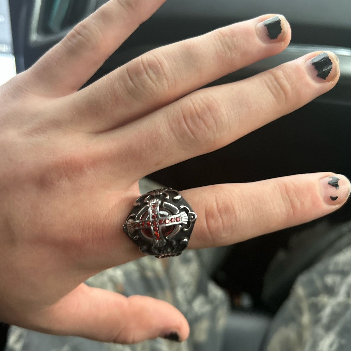 Other Silver and Red Gothic Ring Size ONE SIZE - 6 Thumbnail