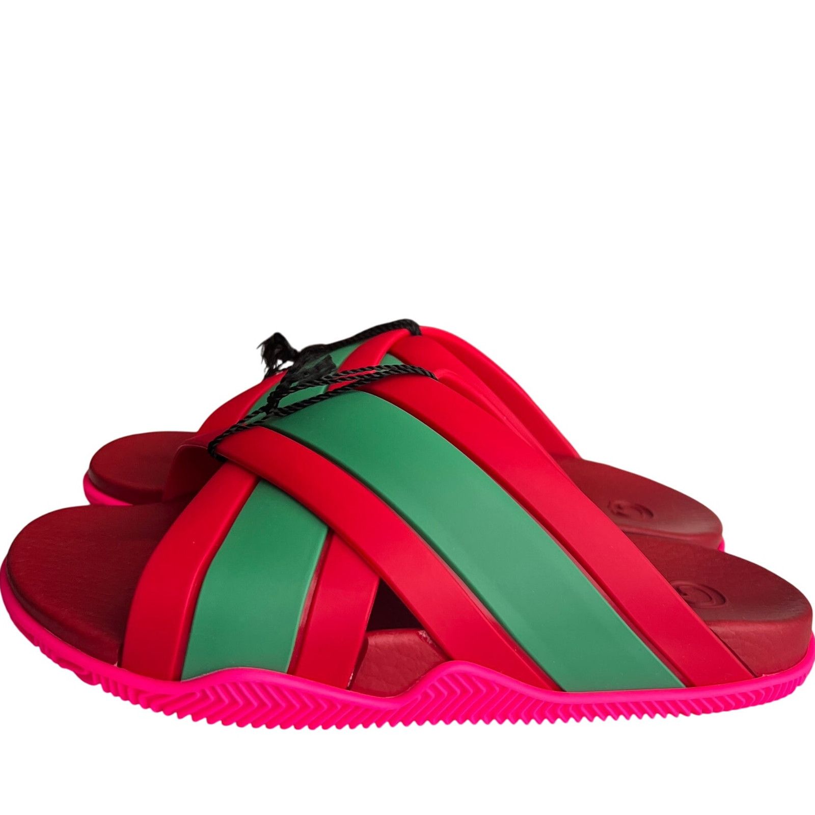 Gucci Gucci Red Green Striped Web Accent Rubber Sandals, IT37/US7 Size US 7 / IT 37 - 4 Thumbnail