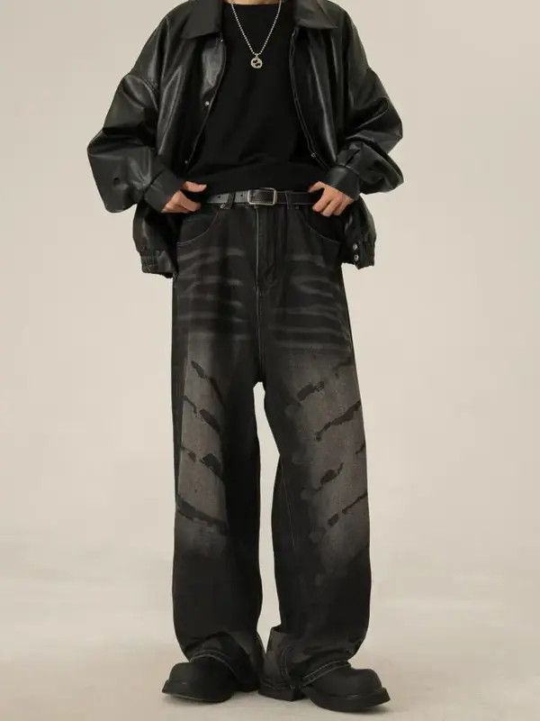 VIBE Retro Street Wash Black Cracked Micro Flared Jeans Size US 34 / EU 50 - 7 Thumbnail