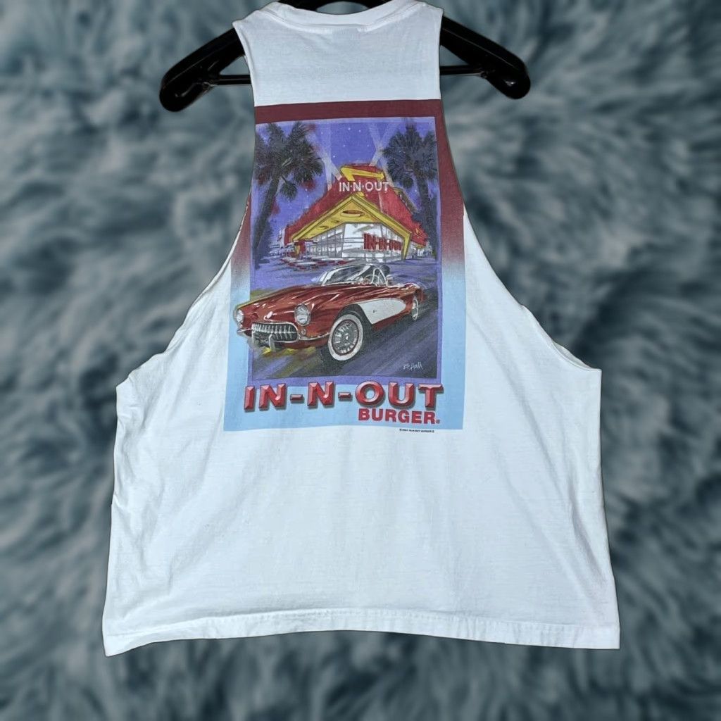 Hanes In-N-Out Burger White California Cropped Tank Top XL Men's Short Sleeve Crew Neck Vintage Graphic Print Cotton Hanes Regular fit Tank Top Size US XL / EU 56 / 4 - 1 Thumbnail