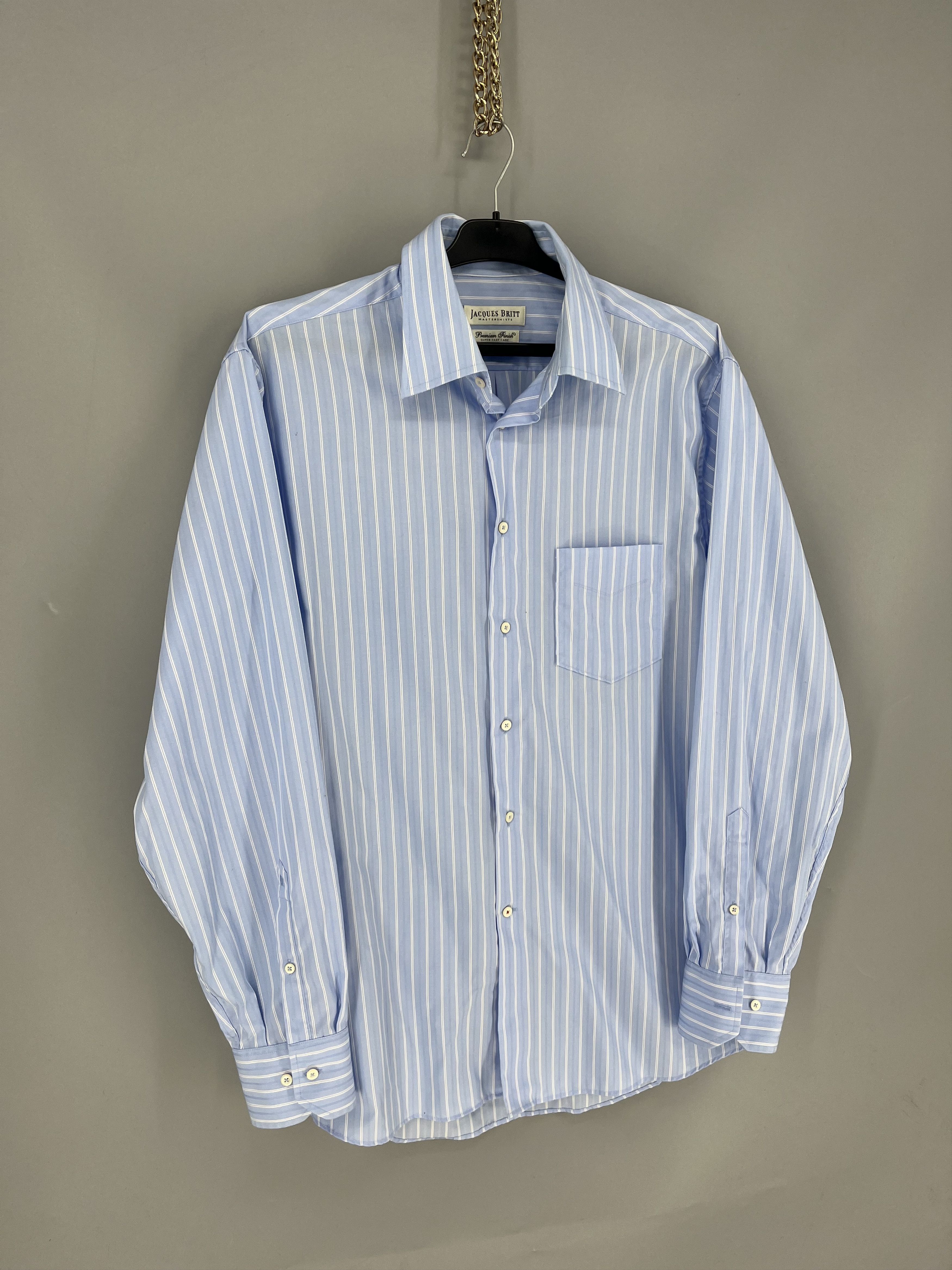 Vintage Jacques Britt Mens Blue White Striped Long Sleeve Button Size US M / EU 48-50 / 2 - 2 Thumbnail