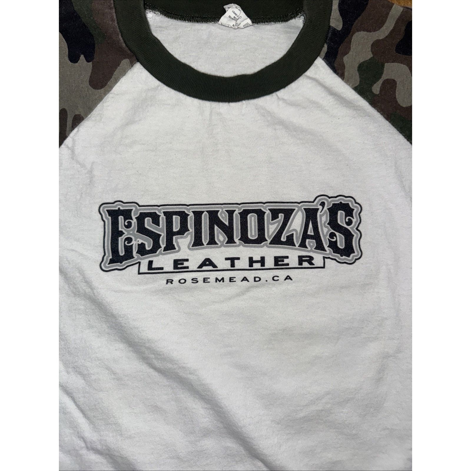 Band Tees × Harley Davidson × Vintage Espinoza’s Leather 3/4 Sleeve Baseball T-Shirt Men’s XL Camo Size US XL / EU 56 / 4 - 3 Thumbnail
